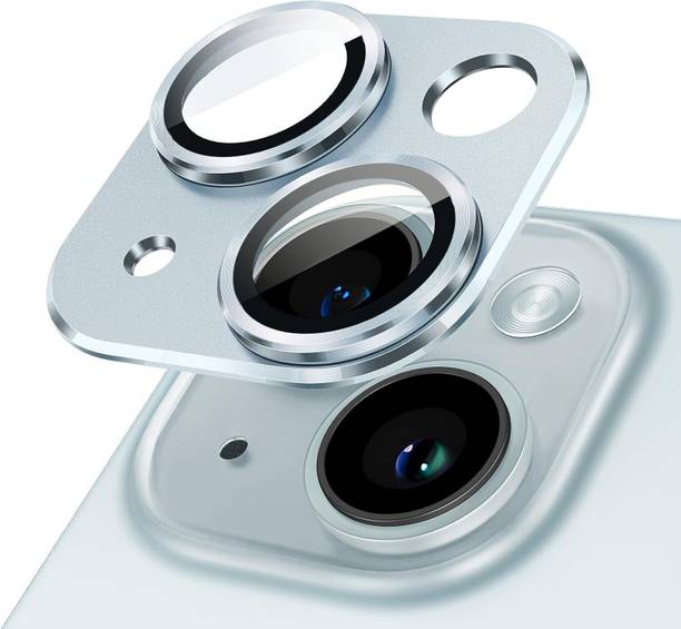 CHICCASA Back Screen Guard for Iphone 15 Blue Metal Camera Lens
