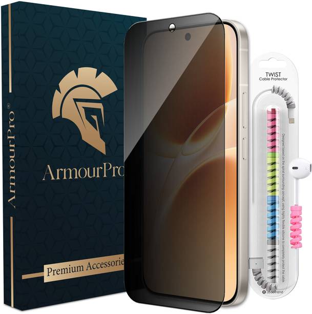 ArmourPro Edge To Edge Tempered Glass for Vivo V70 5G, Vivo V70, Privacy Anti Spy Protection Glass with Cable Protector