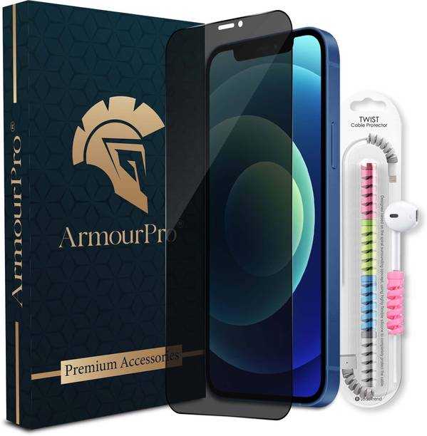 ArmourPro Edge To Edge Tempered Glass for Apple iPhone 12 Pro, iPhone 12, Privacy Protection with Cable Protector