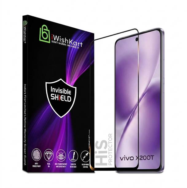 iWishKart Edge To Edge Tempered Glass for vivo X200T 5G, Premium Military grade Edge to Edge Premium gorilla temper black glass screen guard with Self Installation Guide - Wet & Dry wipes, Dust Absorb