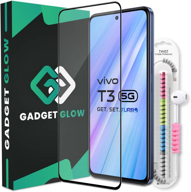 Gadget Glow Edge To Edge Tempered Glass for Vivo T3 5G, Vivo T3, T3, Vivo Y200e 5G, Vivo Y200e, Y200e, (OG Glass with Black Borders and Cable Protector)
