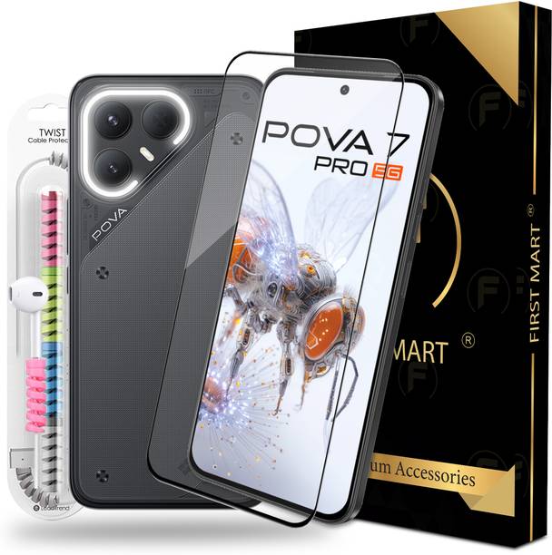 FIRST MART Edge To Edge Tempered Glass for Tecno Pova 7 Pro 5G, Pova 7 Pro, OG Glass & Cable Protector