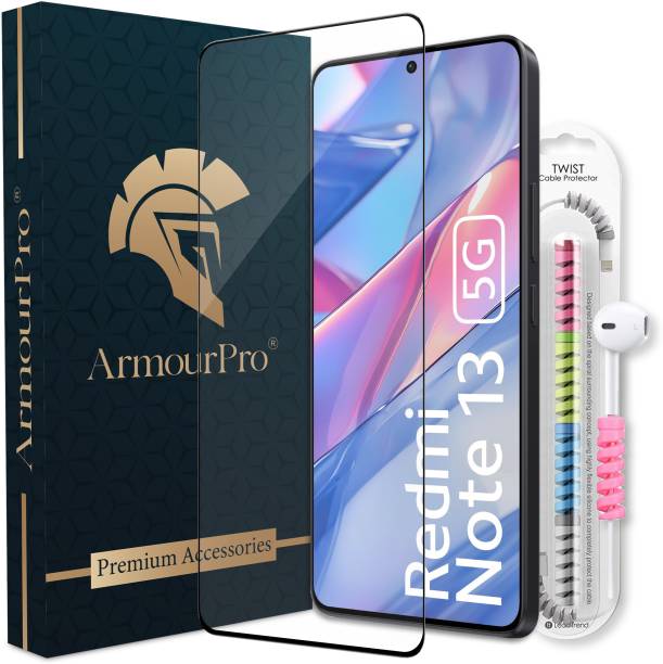 ArmourPro Edge To Edge Tempered Glass for Redmi Note 13 5G, Redmi Note 13, OG Tempered Glass with Cable Protector