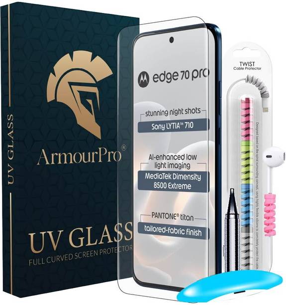 ArmourPro Edge To Edge Tempered Glass for Motorola Edge 70 Pro 5G, Motorola Edge 70 Pro, Moto Edge 70 Pro 5G, UV Glue Tempered Glass with Cable Protector