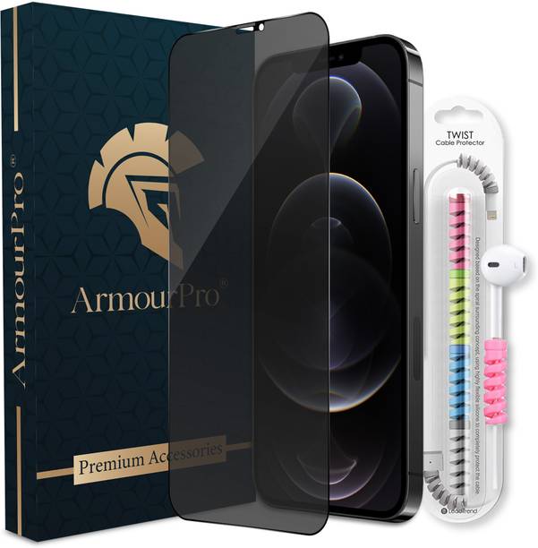 ArmourPro Tempered Glass Guard for iPhone 12 Pro Max, Apple 12 Pro Max, Matte Privacy Protection with Cable Protector