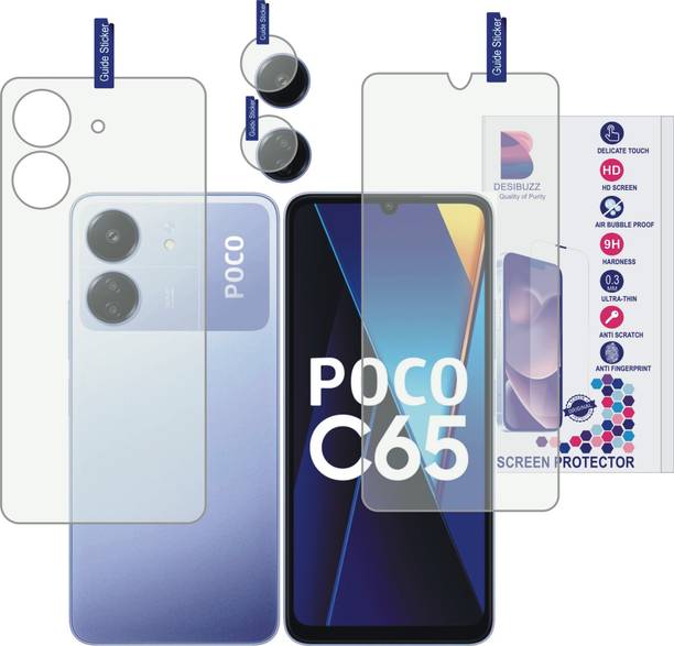 DESIBUZZ Front and Back Tempered Glass for POCO C65, (Flexible), POCO C65 camera lens