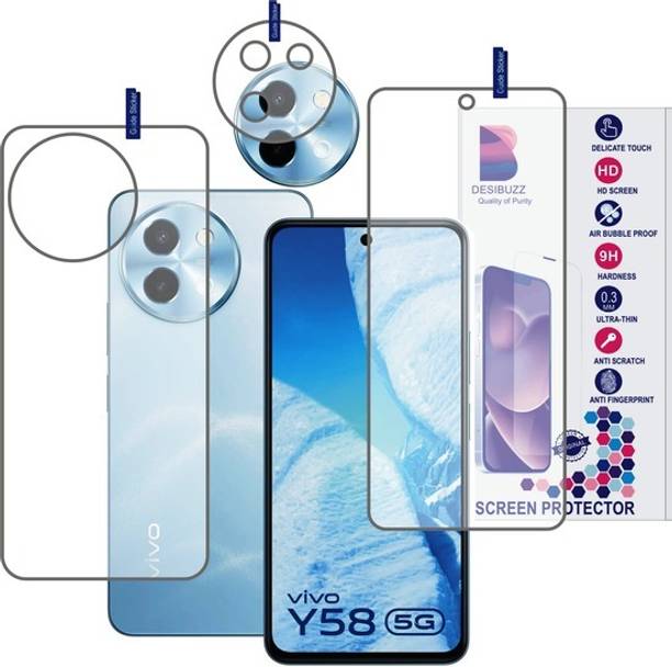 DESIBUZZ Front and Back Tempered Glass for vivo Y58 5G, (Flexible), camera lens