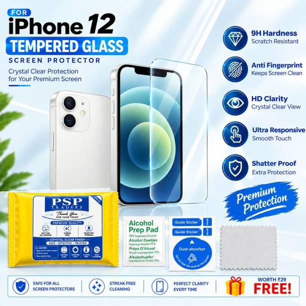 psp traders Screen Guard with Applicator Kit for APPLE iPHONE 12 BORDERLESS SCREEN PROTECTOR, I PHONE 12 TEMPERED GLASS