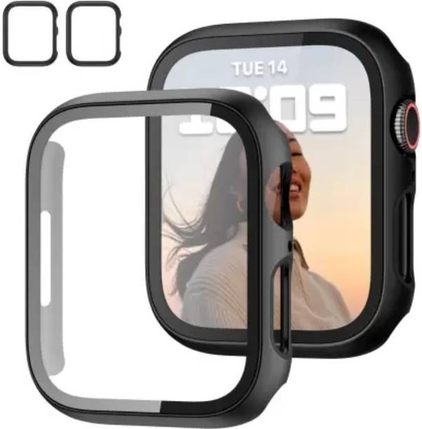 SSE Screen Guard for 2 Pack Case with Tempered Glass Screen Protector for Apple Watch Series 9/8/7 45mm, Slim Guard Bumper Full Hard PC Protective Cover HD Ultra-Thin Cover for iWatch 9 8 7 45mm Accessories,Black