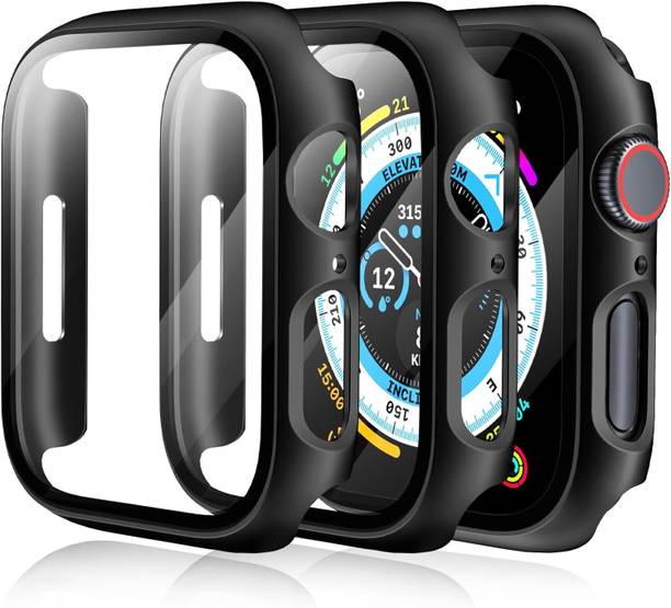 LNKART Screen Guard for [2 Pack] Case for Apple Watch Series 9 Screen Protector 45mm Series 8 Series 7, EWUONU Hard PC Bumper Cover HD Tempered Glass Full Protective Case for iWatch Series 9/8/7 Accessories 45mm, Black