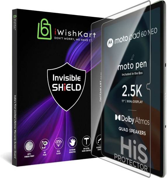 iWishKart Screen Guard for Motorola Moto Pad 60 Neo 11 Inch, Military grade Edge to Edge Premium gorilla temper / tg black glass screenguard with Self Installation Guide - Wet & Dry wipes, Dust Absorber [With Warranty] tab / tablet ka gilas cover, Pad60 Neo