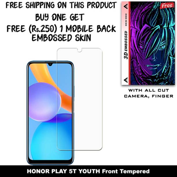 ARBAN Tempered Glass Guard for HONOR PLAY 5T YOUTH And Free 1 Mobile Back Embossed Skin With Cut FS002