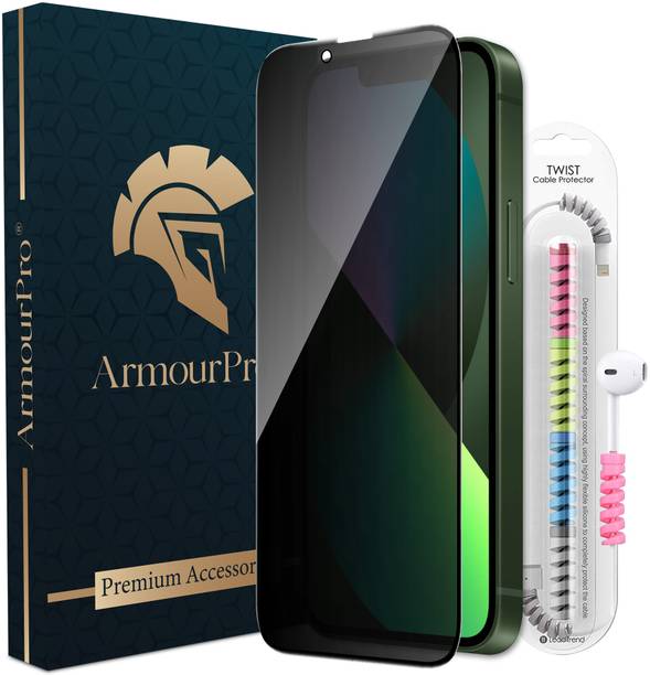 ArmourPro Tempered Glass Guard for Apple iPhone 13, iPhone 14, iPhone 16E, iPhone 17E, iPhone 13 Pro, True 360 Privacy Protection Glass with Cable Protector