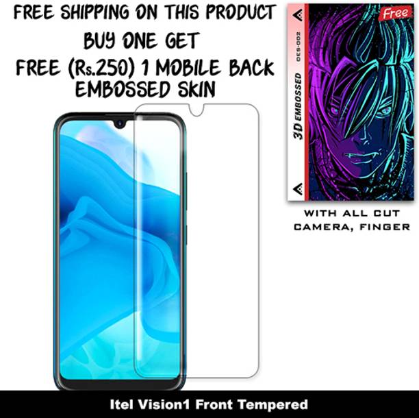 ARBAN Tempered Glass Guard for Itel Vision1 And Free 1 Mobile Back Embossed Skin With Cut FS002