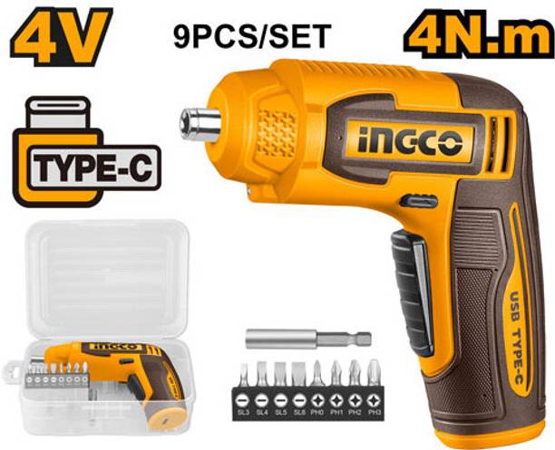 INGCO Cordless Screwdriver 4V, 4 N.m, Type-C Charging Port, with Screwdriver Bits, Collated Screw Gun
