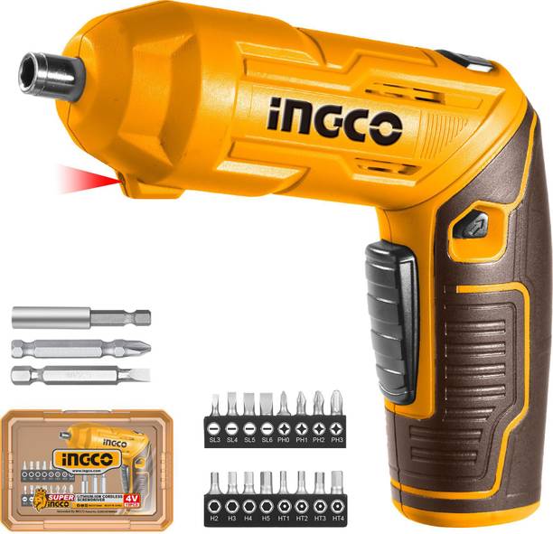 INGCO Cordless Screwdriver 4V Type-C Charging Port, Screwdriver Bits, Plastic Box, Collated Screw Gun