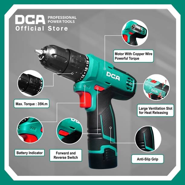 DCA MAYUR 1202 E CORDLESS SCREWDRIVER 12V MAX LI-ION BATTERY, 2 SPEED MODE Drywall Screw Gun