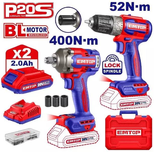 Mat max EMTOP CORDLESS BRUSHLESS IMPACT WRENCH & CORDLESS DRILL 2 PIS COMBO KIT SET Drywall Screw Gun