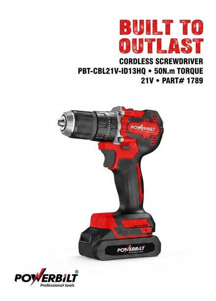 PowerBilt PBT-CBL21V-ID13 21V Cordless Brushless Drill Driver | PBT-CBL21V-ID13 Collated Screw Gun