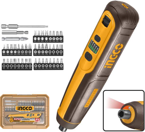 INGCO Cordless Screwdriver 4V, 5 N.m, Type-C Charging Port, with Screwdriver Bits, Collated Screw Gun