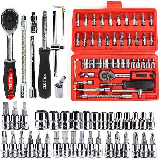 ChinuStyle 46PCS Sockets, Extension Bars, Mechanic Tool Kits for Household Auto Repair Socket Set
