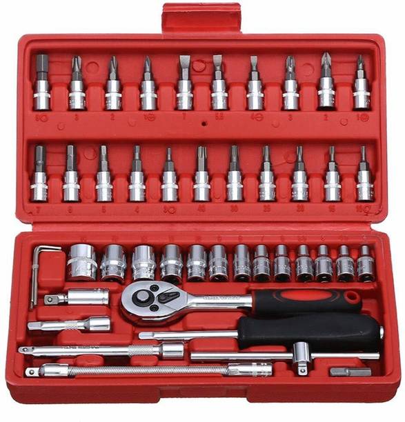 shreehari enterprise 46pcs 1/4-Inch Socket Set Tool Ratchet Torque Wrench Combo Tools Kit Car Repair Tools Set for Repairing & Household, Tool Kit, Car Repair Tools, Socket Set, Socket Set 46, Socket Wrench Tool Kit, Wrench Set, Wrench Set Box Socket Tools, Socket Tool Kit, Socket Set Box, Tool Box Socket Set, Tools Box Socket, Tool Box Set, Vehicle Tools Socket Set (Pack of 46) Standard Screwdriver Set
