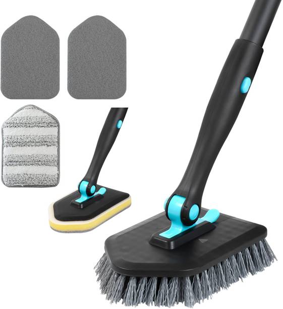 Kripara Sales 3 in 1 Bathroom Cleaning Brush Long Extendable Handle Rotating Brush Scrub Pad, Scrub Sponge, Sponge Wipe