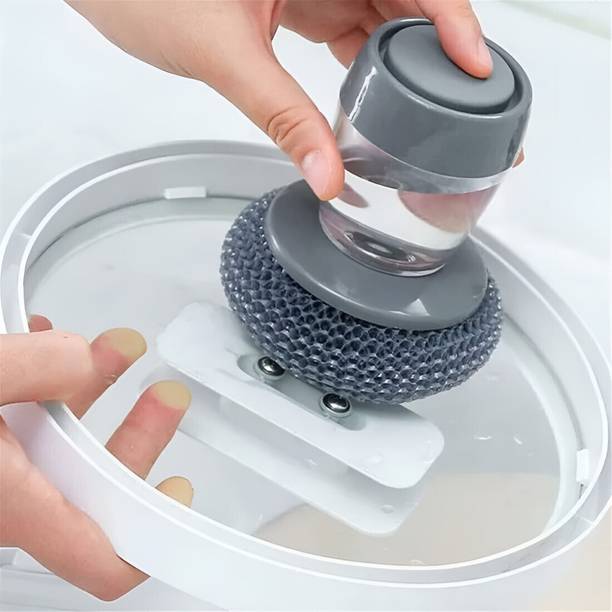 zbi Cleaning Brush Stainless Steel Scrubber with Liquid soap Dispenser Stainless Steel Scrub