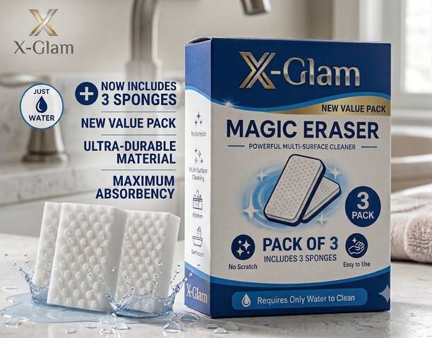 x-glam Magic Eraser Sponge Multi Surface Cleaning Block for Kitchen Bathroom 3Pc Scrub Pad