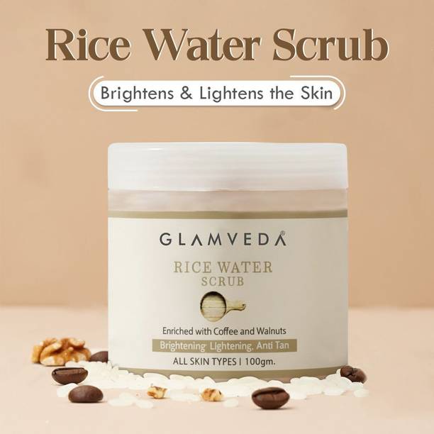 ग्लाम्वेदा Rice Water Face Scrub| Brightening Cleanser|Dead Skin Removal|Gentle Exfoliator स्क्रब