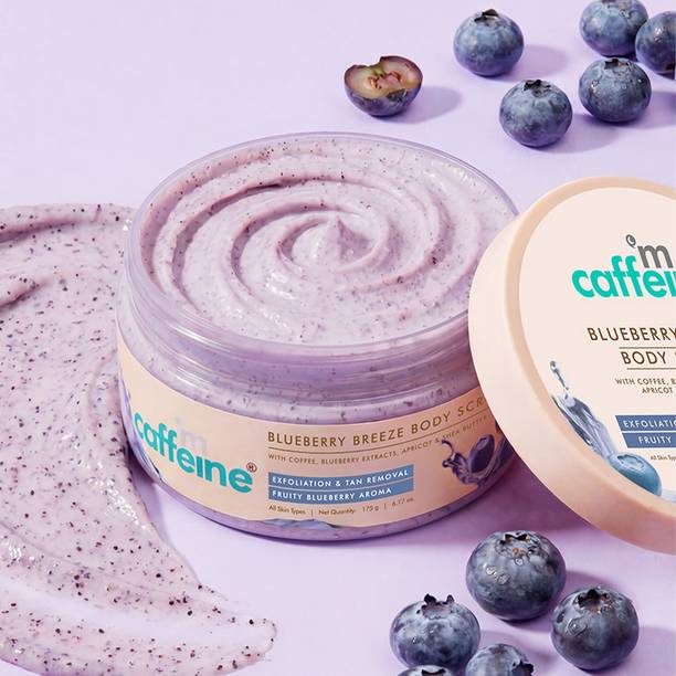 mCaffeine Blueberry Breeze Body Scrub for Glowing Skin| Exfoliates & Detans Scrub
