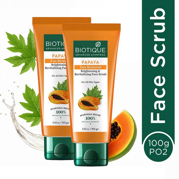 BIOTIQUE Papaya Tan Removal Skin Brightening Face Scrub|Gentle Exfoliation|All Skin Types Scrub
