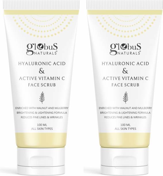 Globus Naturals Hyaluronic Acid & Vitamin C Anti Ageing Face Scrub, Set of 2 Scrub