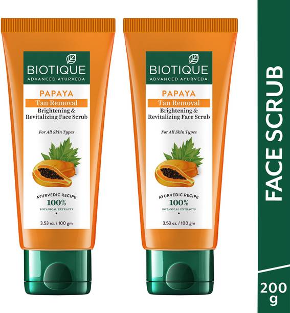 BIOTIQUE Papaya Tan Removal Skin Brightening Face Scrub|Gentle Exfoliation|All Skin Types Scrub
