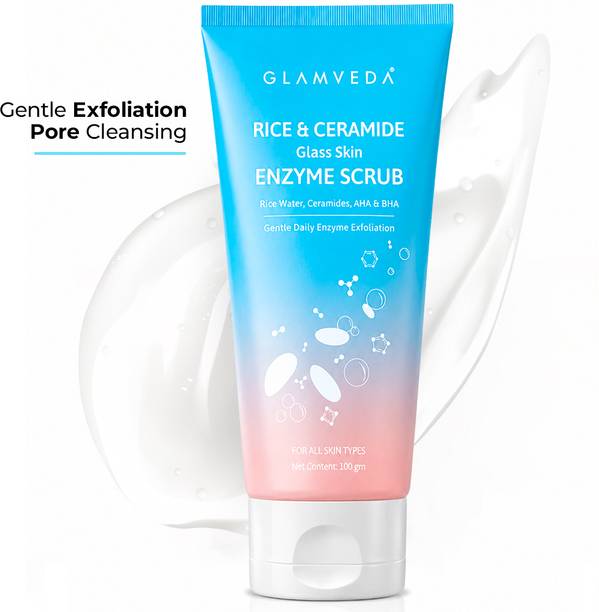 ग्लैमवेदा Korean Glass Skin Rice & Ceramide Enzyme Scrub with Glycolic acid, Niacinamide स्क्रब