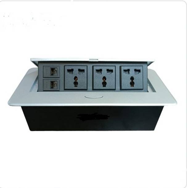 techut pop up box/cable cubby with 3 universal power socket + 2 RJ45 Lan Media Streaming Device