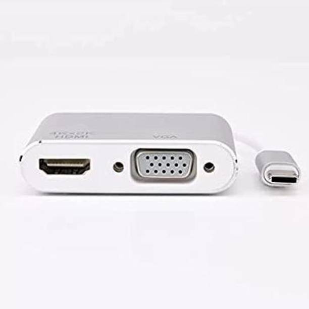 KUVERA USB Type-C to HDMI + VGA Adapter. Type-C Male to Female HDMI + VGA Media Streaming Device