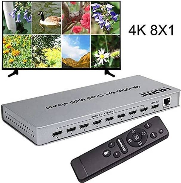 techut 4K HDMI 8X1 Quad MultiViewer Switch with IR Remote Media Streaming Device