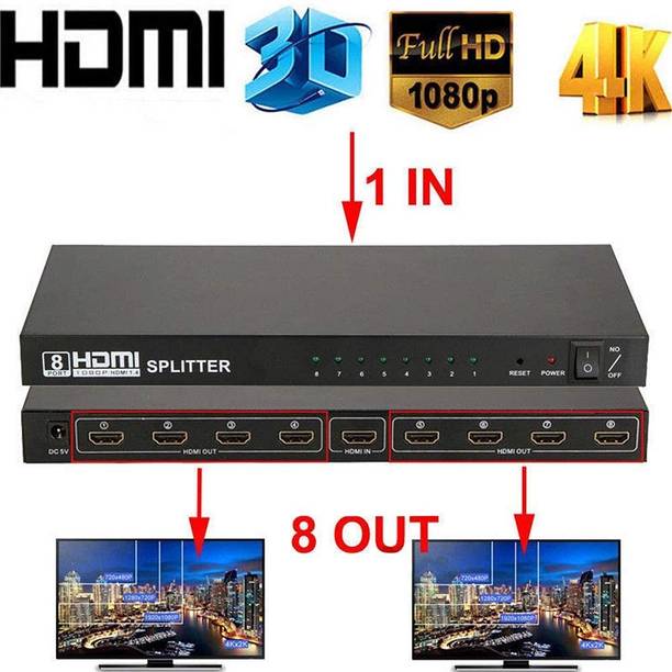 KUVERA HDMI Splitter 1x8 (HDMI 1 Input to 8 OUTPUTS) with 3D and Full HD 1080p Support. Media Streaming Device