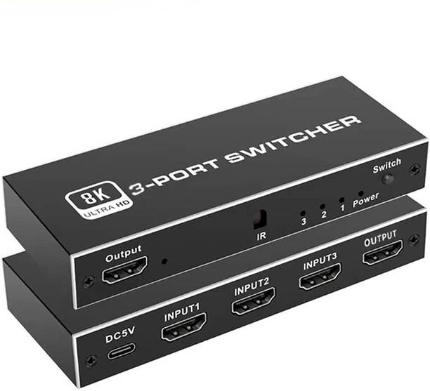 Tobo 8K HDMI 2.1 Switch, 3 in 1 HDMI Switcher Box with IR Remote Control Media Streaming Device