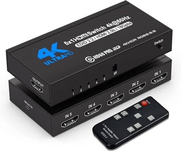 Tobo HDMI Switch 5 Port 4K 5 in 1 Out HDMI Switcher Hub Selector Box TD-879H Media Streaming Device