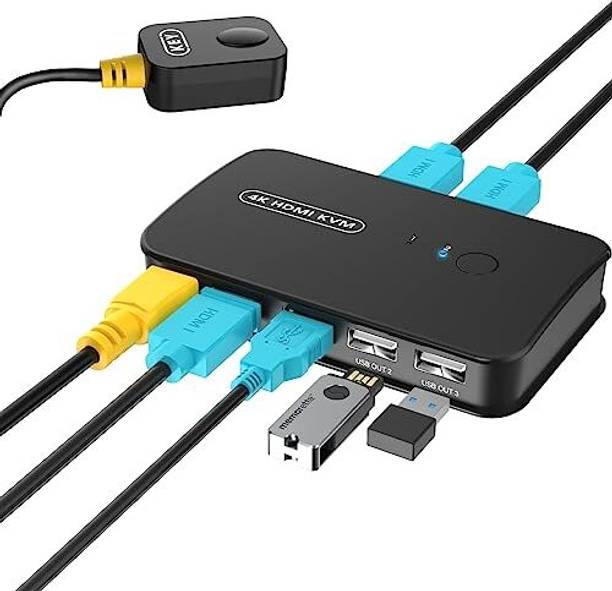 microware HDMI USB KVM Switch for 2 Computers Share Keyboard Mouse Printer and 4K Monitor Media Streaming Device