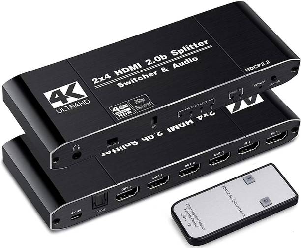 microware 4K60Hz HDMI 2.0b Switch Audio Extractor 4 in 2 Out 2x4 HDMI Switcher Splitter Media Streaming Device