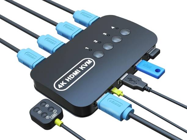 VOOCME 4K HDMI KVM Switch, 4 Port HDMI USB Switch for 4 Computer Share a Monitor Media Streaming Device