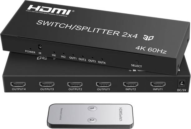 microware 2x4 HDMI Splitter Switcher 4K with SPDIF & 3.5mm Audio,Support 4K,3D,1080p Media Streaming Device