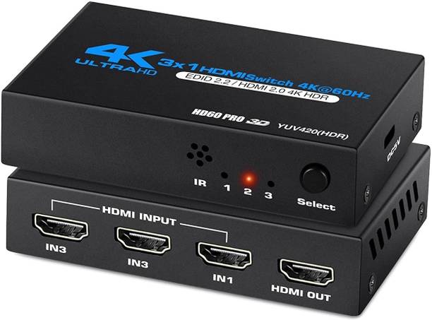 Etzin 4K@60Hz HDMI Switch 3 in 1 Out with Remote Control(EPL-897H) Media Streaming Device