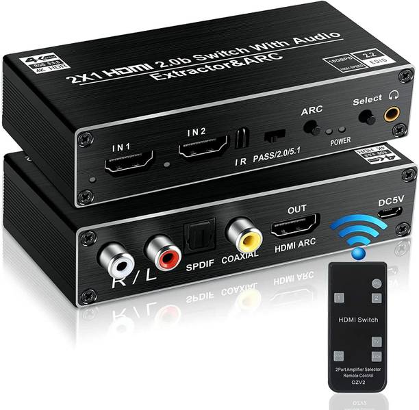 Tobo HDMI Switch Audio Extractor HDMI Switch Splitter 2 Inputs 1Output Remote TD-908H Media Streaming Device