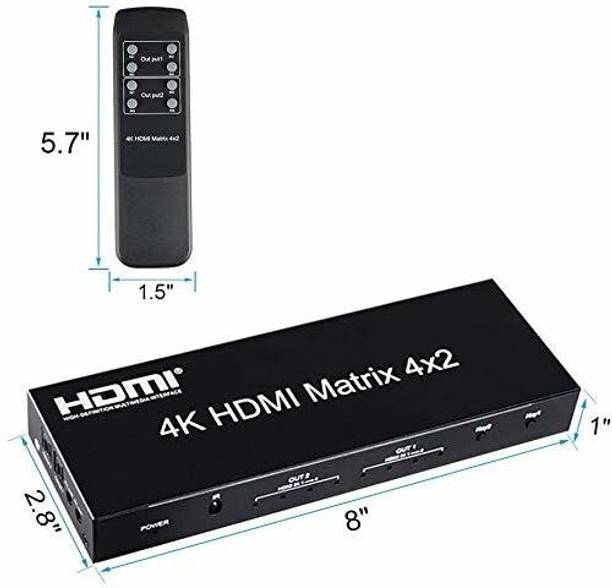 Tobo 4x2 HDMI Matrix Support ARC/MHL/4Kx2K3D HDMI 4 in 2 Switch.(Black) Media Streaming Device
