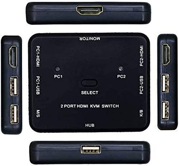 microware HDMI KVM Switch 2 Ports Share 2 Computers CPU with One Monitor 2x1 USB KVM Metal Media Streaming Device
