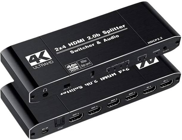 microware 4K HDMI Switch Splitter 2x4 4K60Hz HDMI 2.0b 2 in 4 Out with Scalar Media Streaming Device